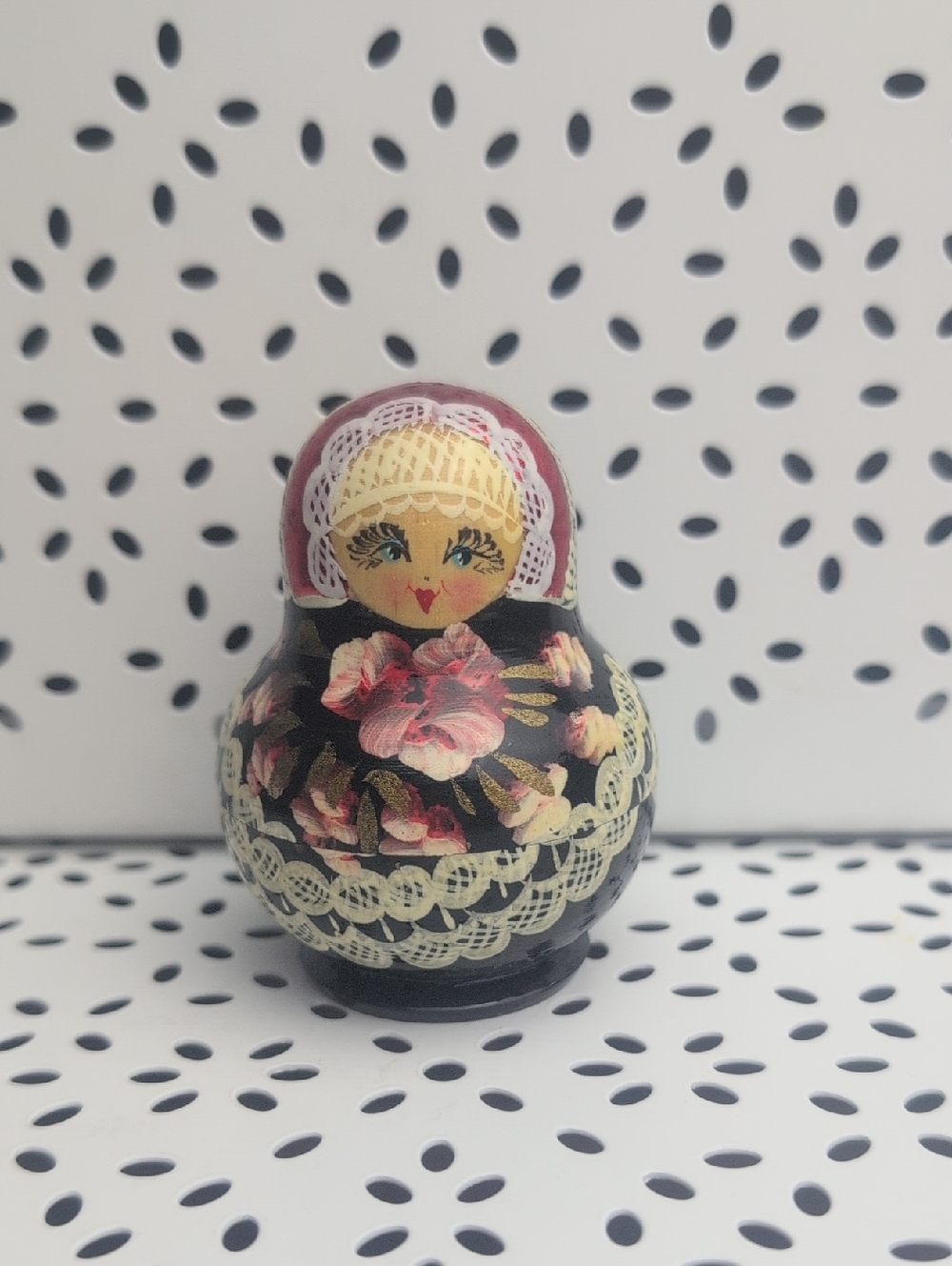 Hand-Painted Black Wooden Matryoshka Nesting Dolls